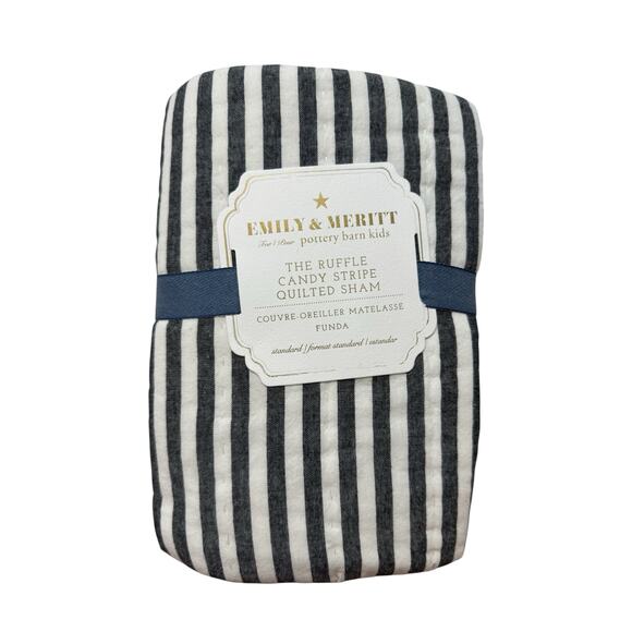 EMILY & MERITT for Pottery Barn Kids Ruffle Candy Stripe Quilted Pillow Sham - Picture 1 of 3